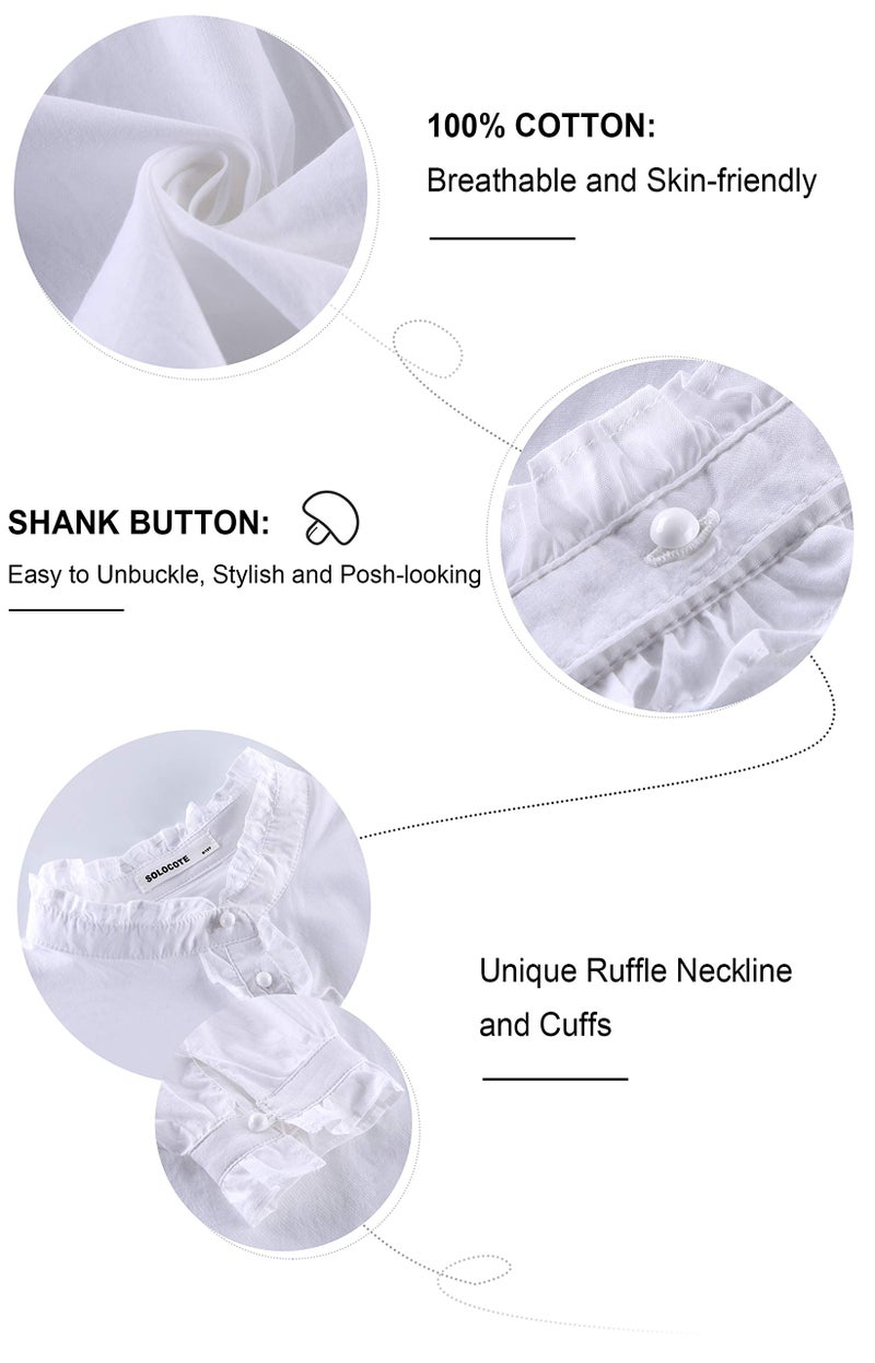 SOLOCOTE Girls White Blouse Ruffle Long Sleeve Button Down Shirts Princess Cotton Loose Soft Tops Spring and Summer, 190903 9-10 White - Image 4
